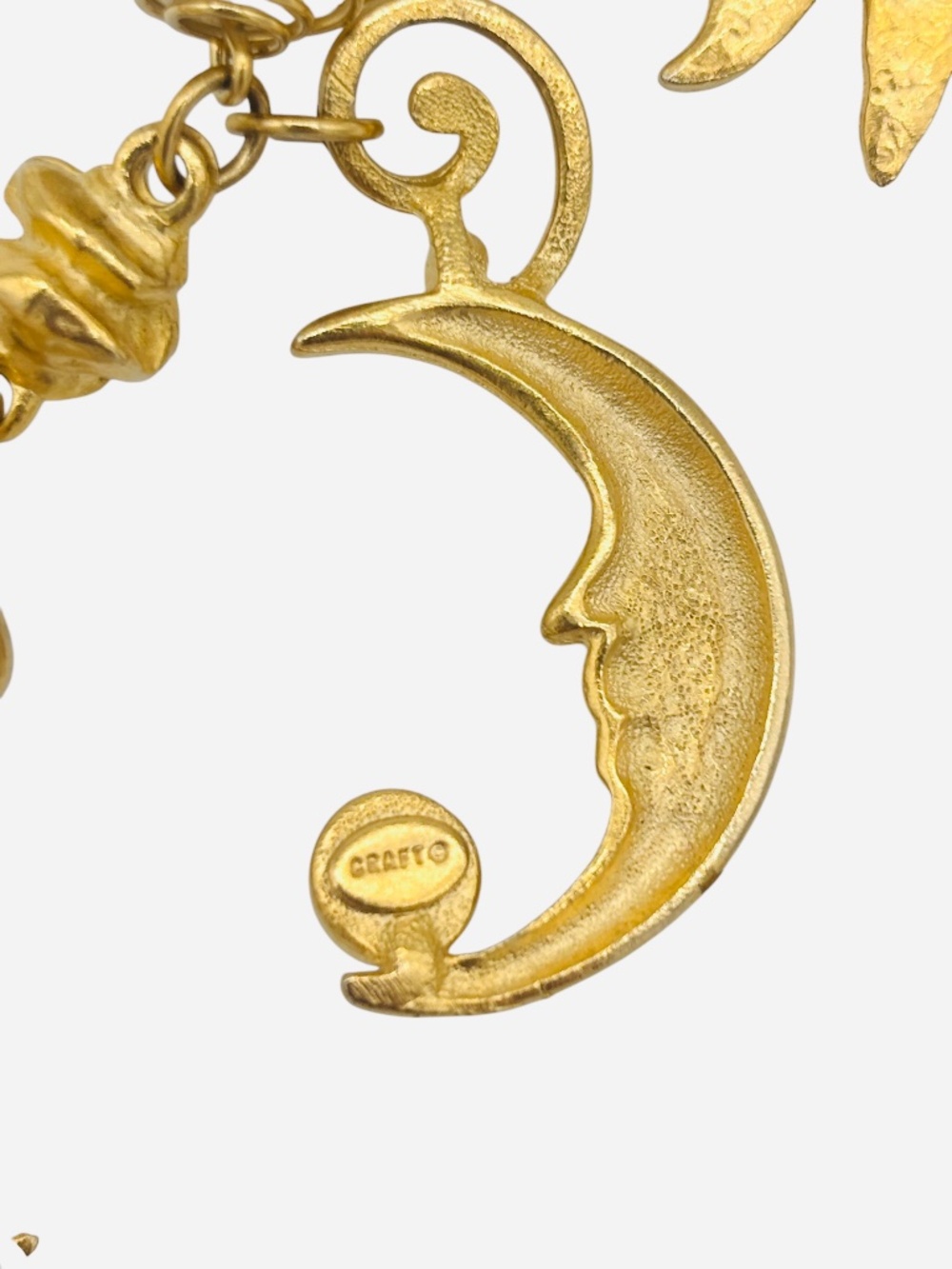 Signed Craft Vintage 80s Matte Gold Sun, Moon and Stars Celestial Charm Necklace - Picture 9 of 9